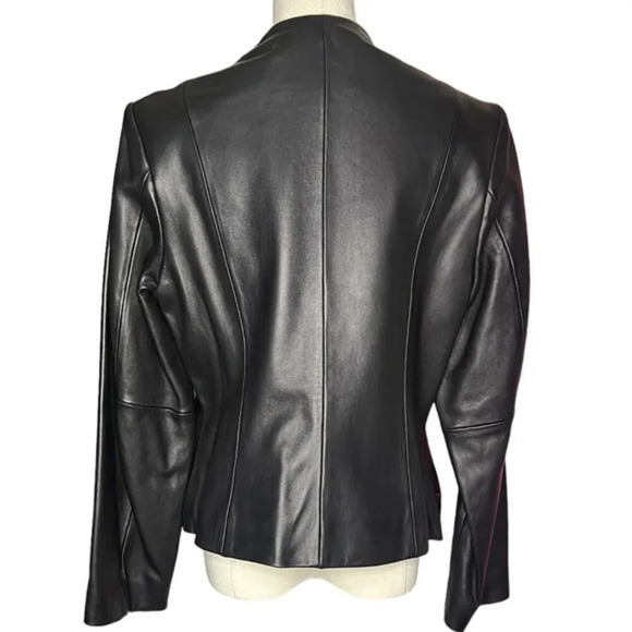 PRESTON & YORK Black Leather Jacket Cutout Design Zip Up Size Medium - Picture 2 of 8